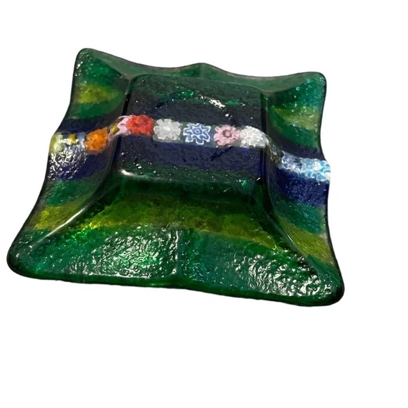 Miniature Fused Art Glass Trinket Dish 3 1/2" green Millefiori - Picture 3 of 7